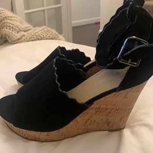 Marc fisher black velvet and cork wedges size 9